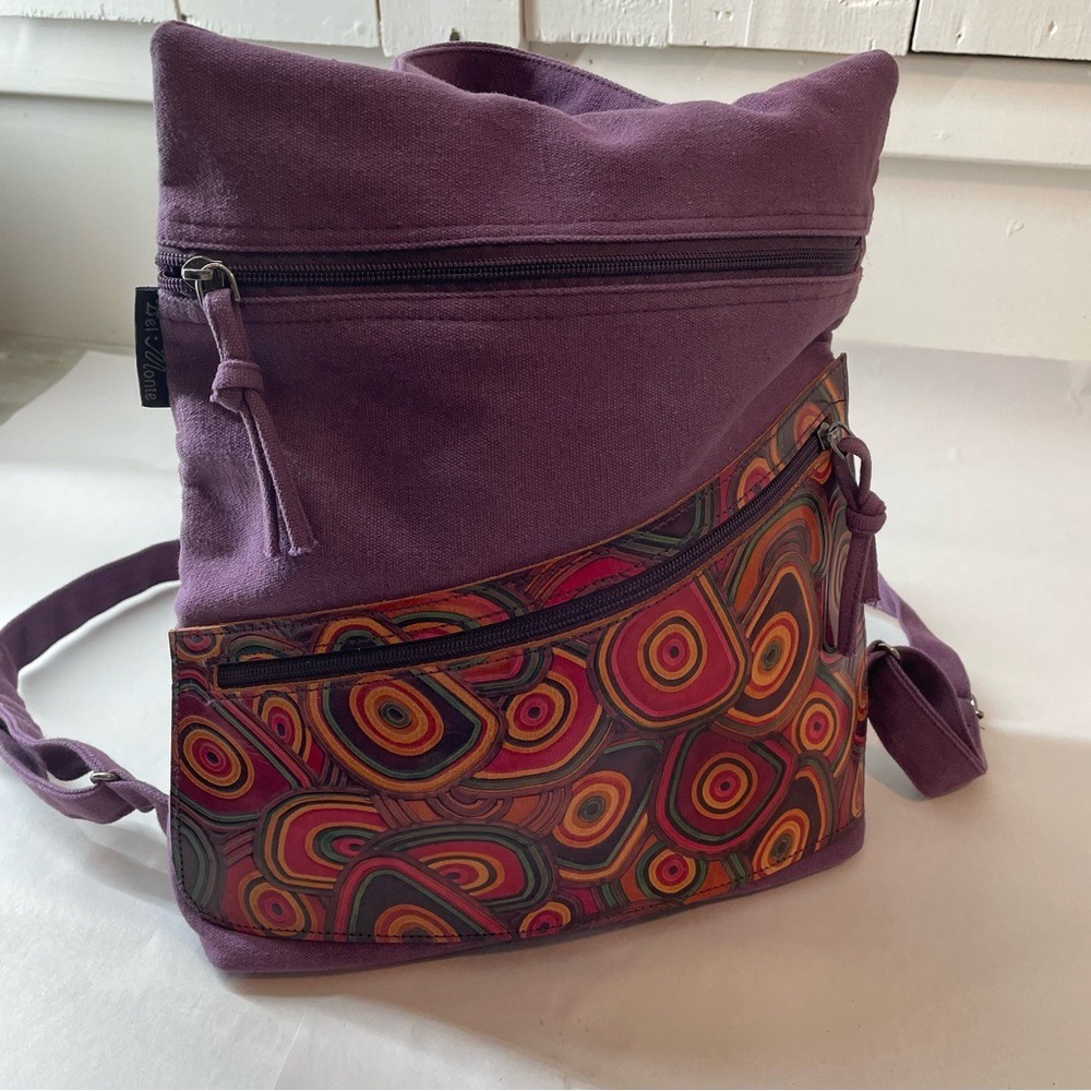 Bel Monte Canvas Crossbody Bag Womens OS Purple Abstract Swirl Boho‎ Excellent